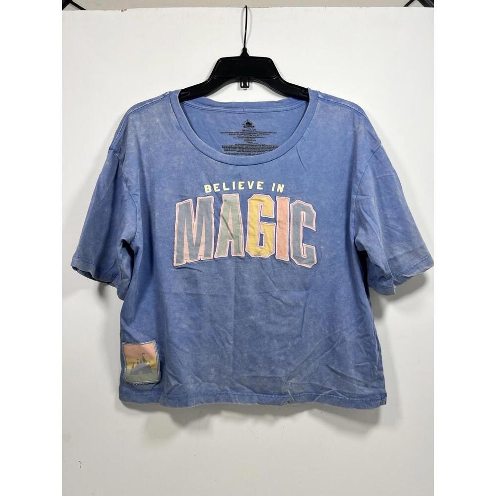 Disney Believe In Magic Cropped Tee Women’s Size Small Blue